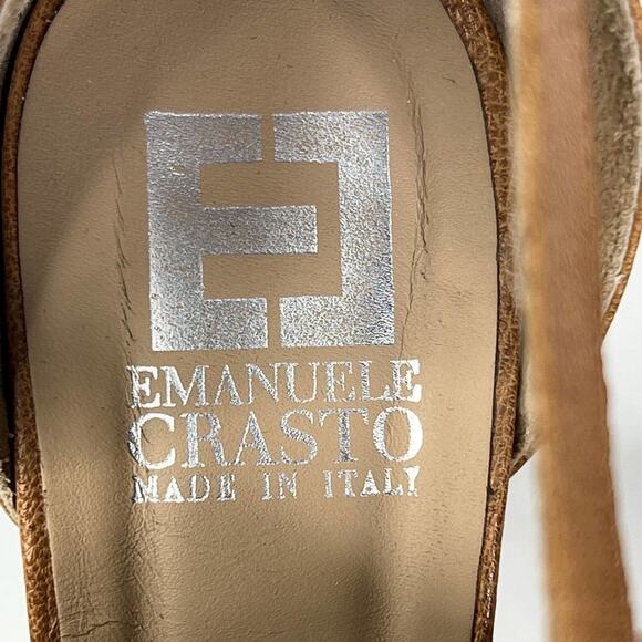 Emanuele Crasto Cage Sandal Studded Strappy SZ 10 Brown Leather Block Heeled - Picture 9 of 9